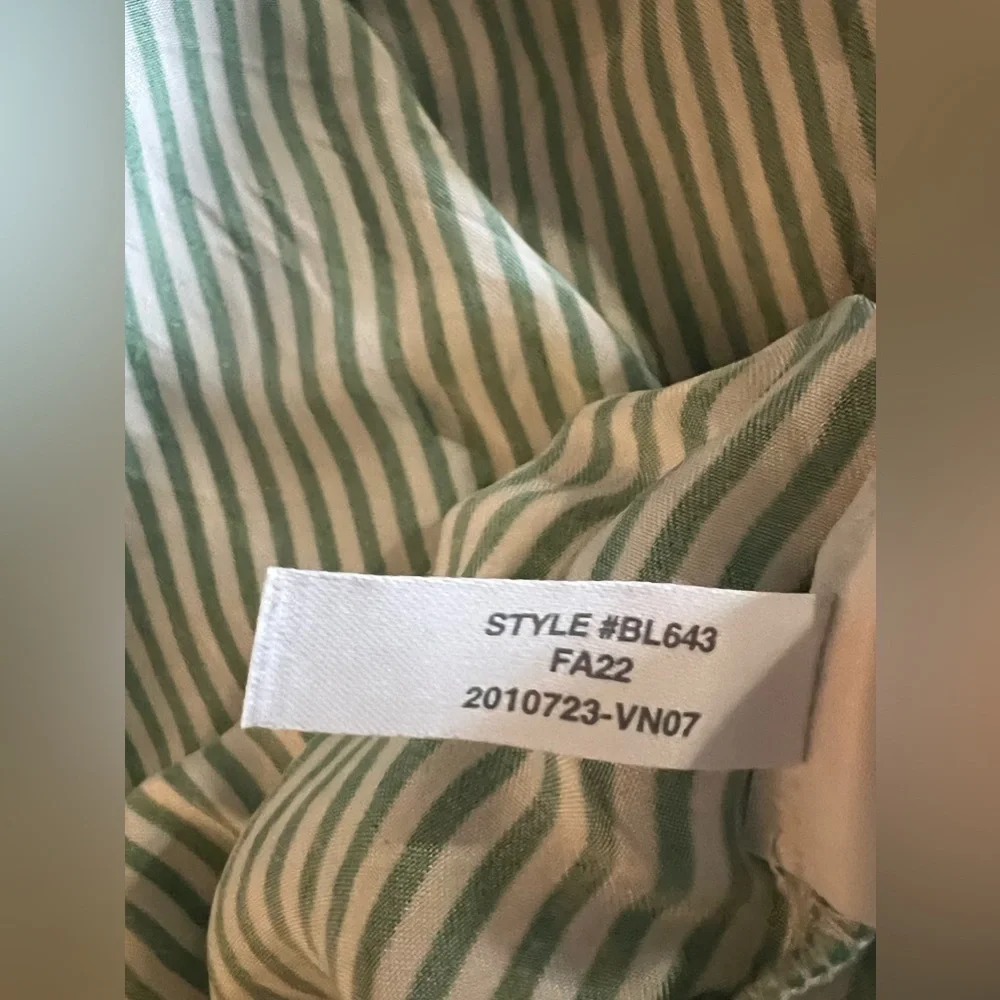 J.Crew Drapey Cupro Blend Ruffle Trim Striped Shirt White/Green size M